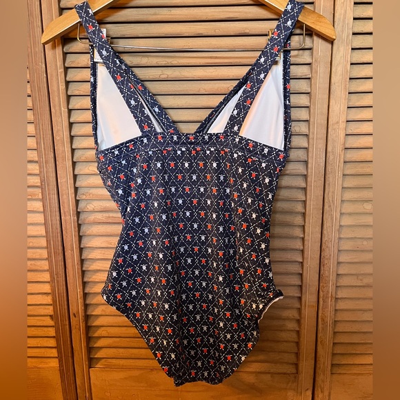 Reyn Spooner Women Swimsuit Blue Royal Honu Turtle V Neck Bathing Suit Size 4 - Picture 4 of 9